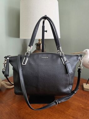 Coach 28095 Kelsey Satchel Black Pebbled Leather Shoulder Bag